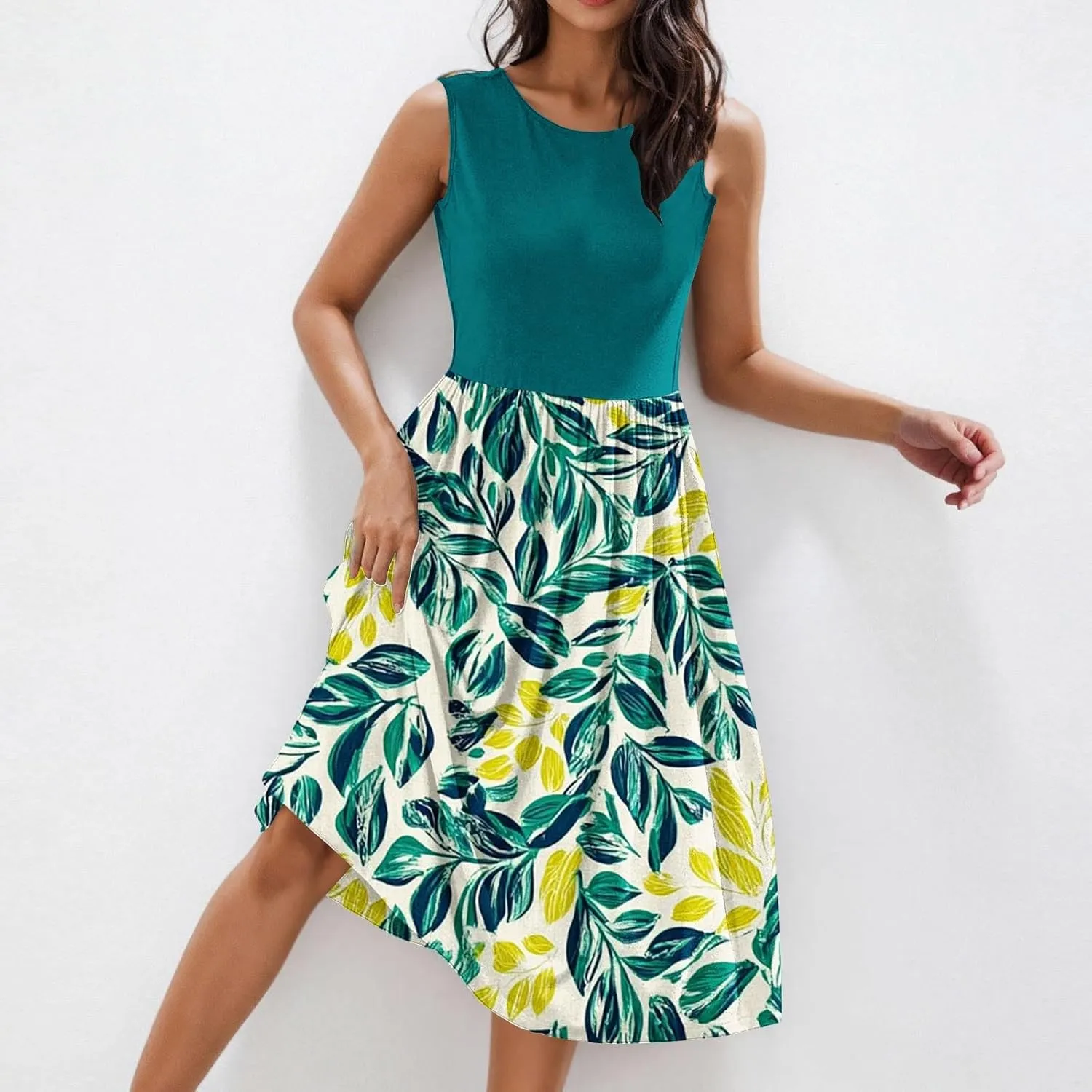 Women's Summer Tank Midi Dress with Pockets, Sleeveless A-Line Sun Dresses Casual T-Shirt Dress Flowy Beach Sundress
