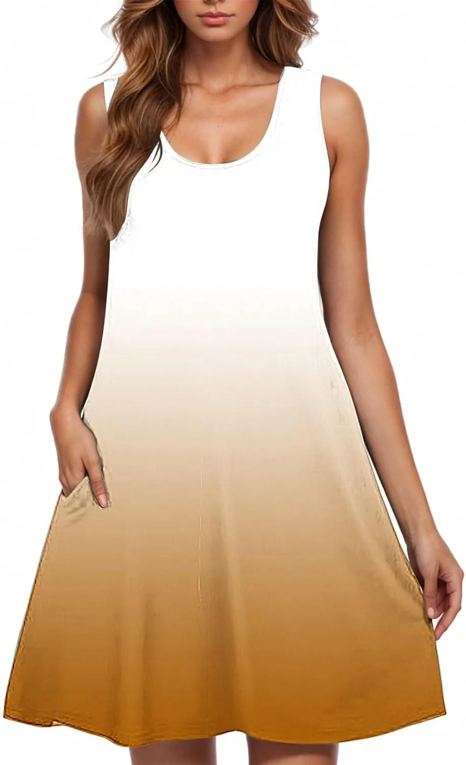 Womens Tie Dye Summer Dresses 2025 Gradient Loose Crew Neck Sleeveless Sundresses Fashion Color Block A-Line Dress