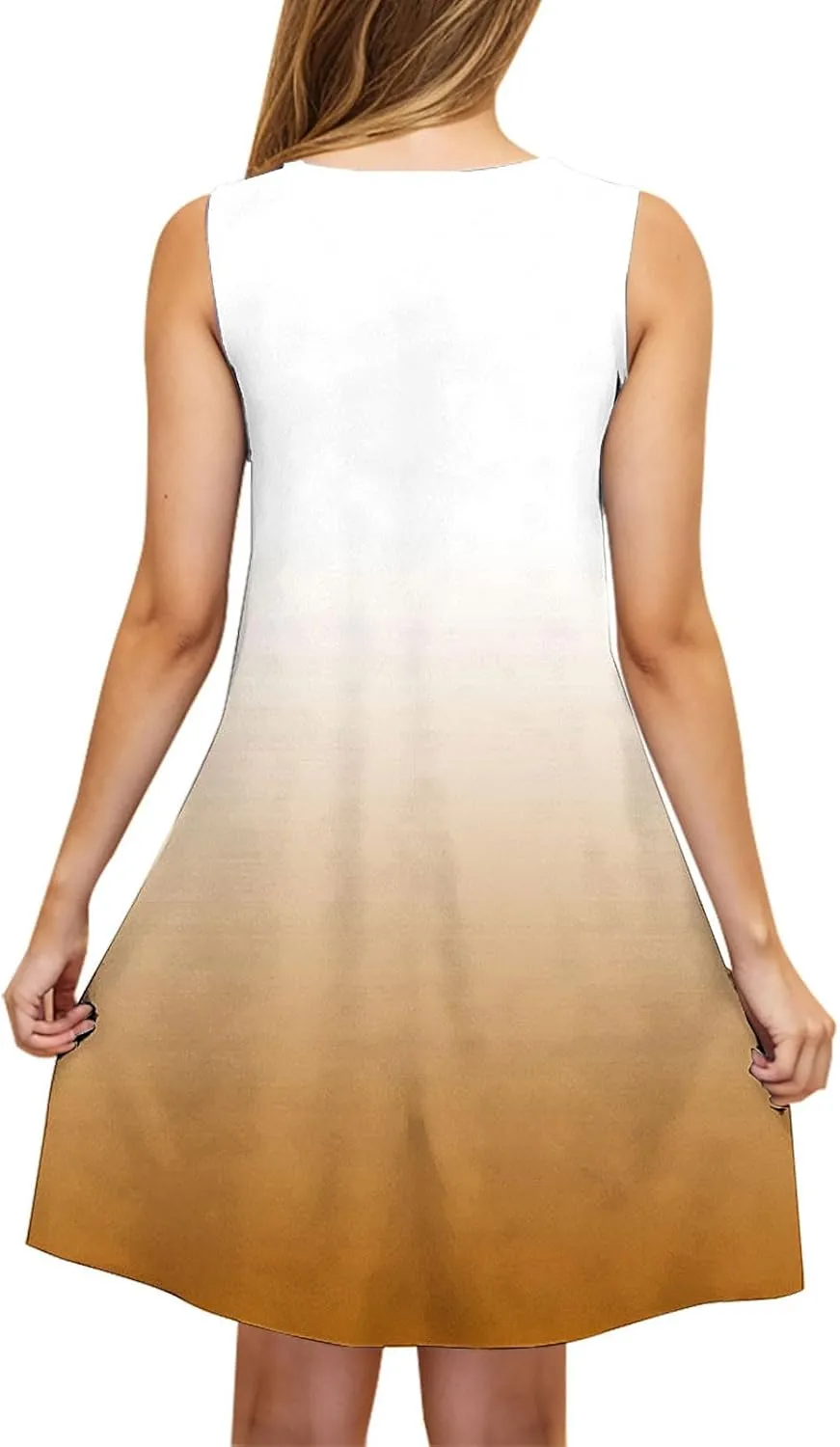 Womens Tie Dye Summer Dresses 2025 Gradient Loose Crew Neck Sleeveless Sundresses Fashion Color Block A-Line Dress