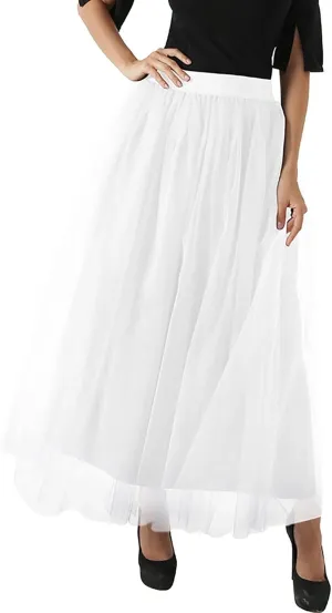 Women's Tiered Layered Mesh Ballet Trim Skirt Prom Party Tulle Tutu A Line Midi Skirt Womens Pleated Cheer Skirts