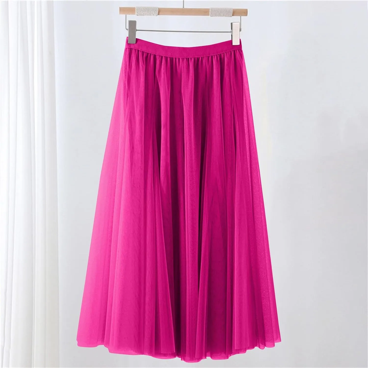 Womens Tulle Maxi Skirts Summer Party Solid Beach Elastic High Waist Pleated A-Line Flowy Swing Long Maxi Skirts