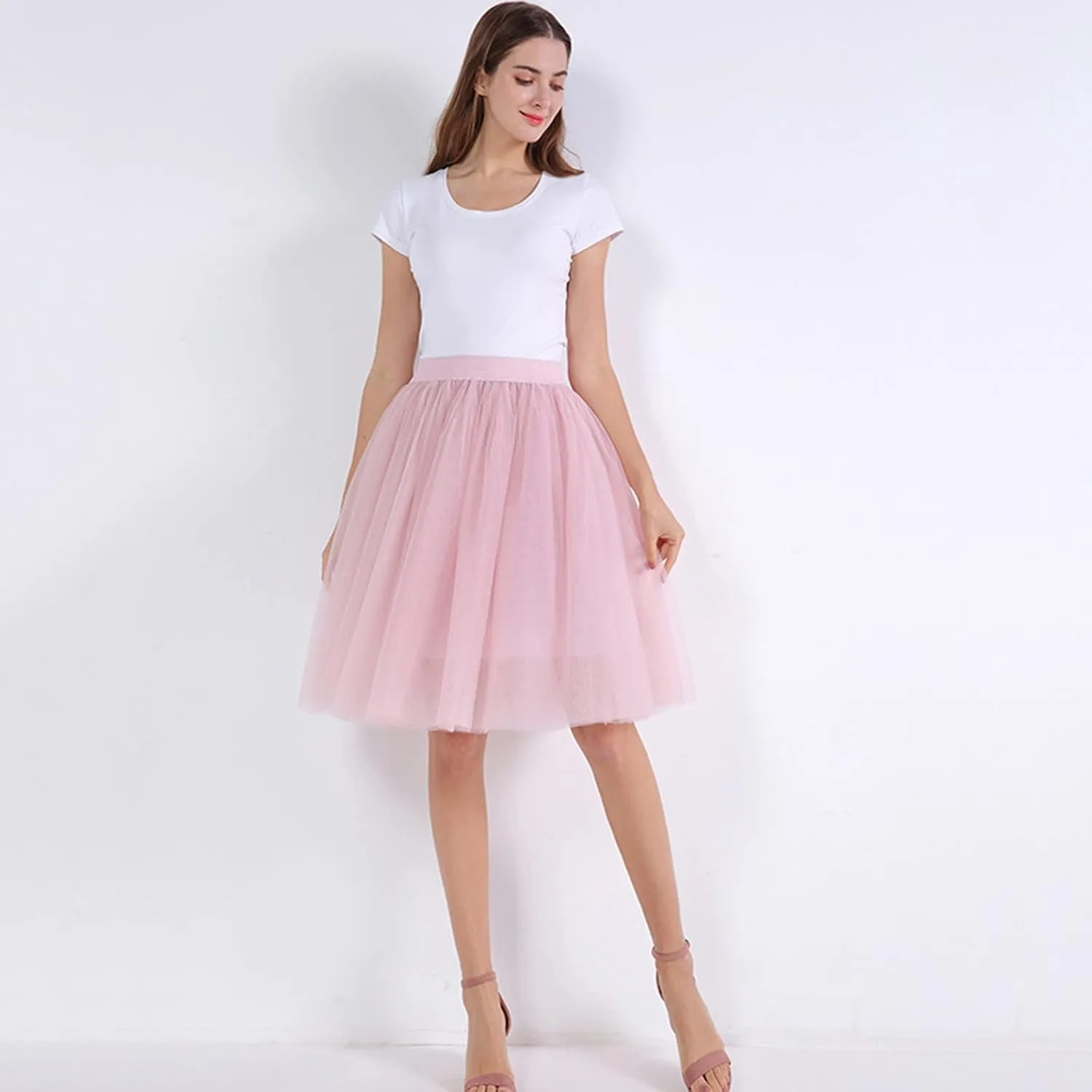 Women's Tulle Skirt Knee Length 5-Layered Wedding Party Homecoming Prom Dress Midi Tulle Skirt for Dates Prom Party