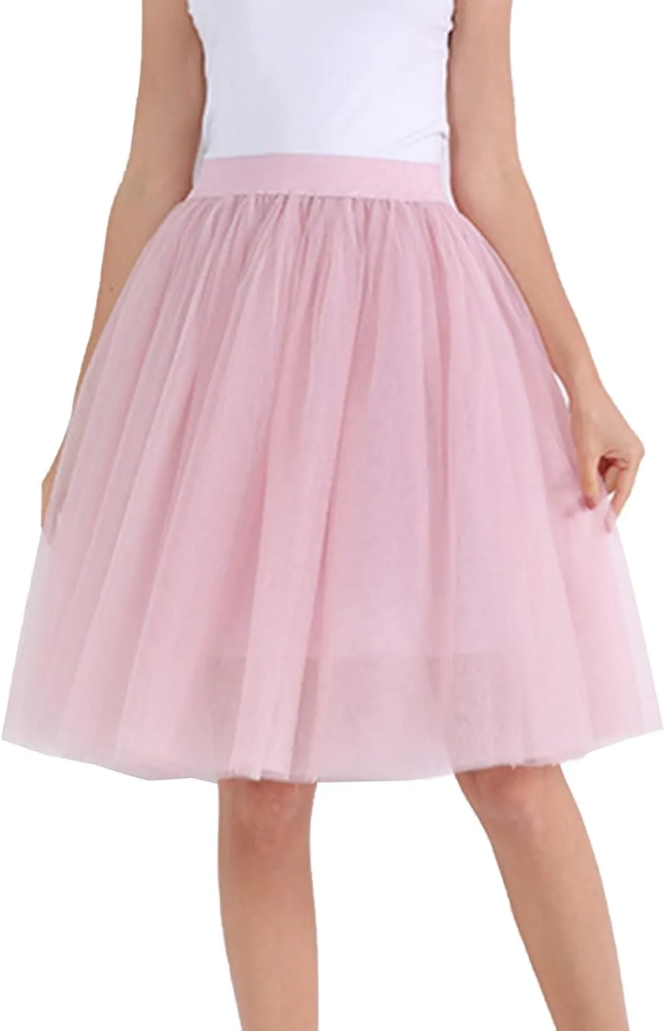 Women's Tulle Skirt Knee Length 5-Layered Wedding Party Homecoming Prom Dress Midi Tulle Skirt for Dates Prom Party