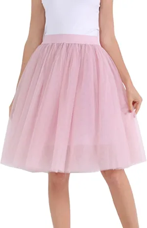 Women's Tulle Skirt Knee Length 5-Layered Wedding Party Homecoming Prom Dress Midi Tulle Skirt for Dates Prom Party