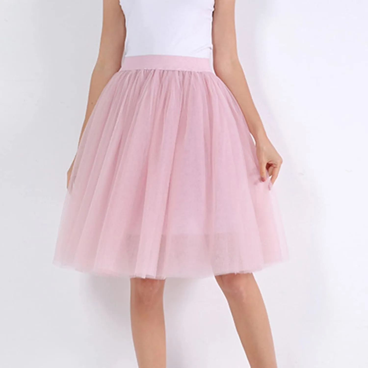 Women's Tulle Skirt Knee Length 5-Layered Wedding Party Homecoming Prom Dress Midi Tulle Skirt for Dates Prom Party