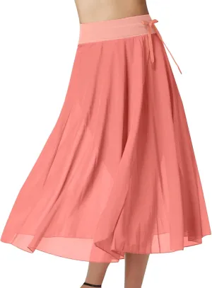 Women's Tulle Skirts Midi Elastic High Waist Flowy Pleated A-Line Mesh Party Long Skirts Swing Summer Beach Skirts