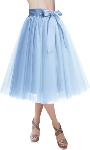 Women's Tutu Skirts,2025 Adult Lolita Midi Skirt Casual Waisted Bow Tie Fairy Skirt A-line Tulle Skirt Petticoat Skirt
