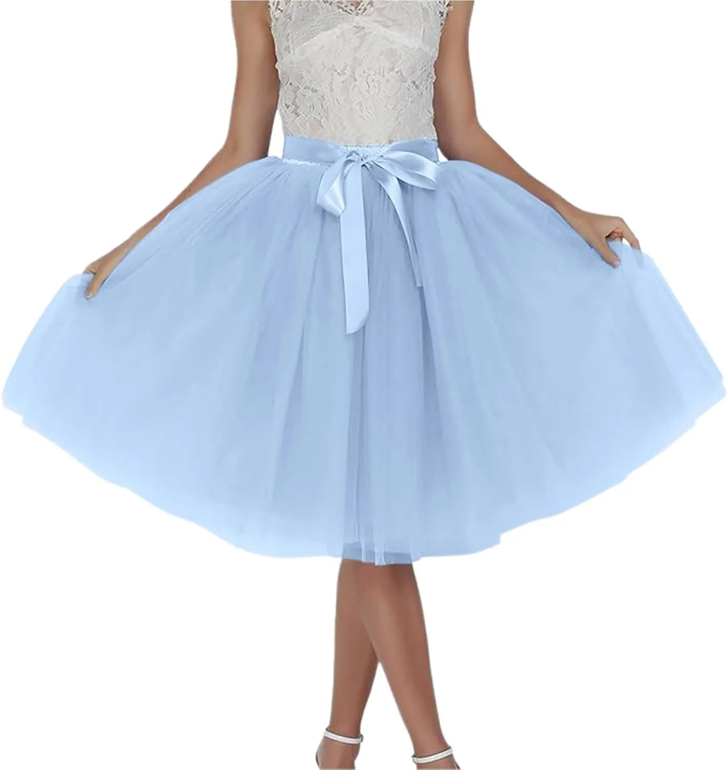 Women's Tutu Skirts,2025 Adult Lolita Midi Skirt Casual Waisted Bow Tie Fairy Skirt A-line Tulle Skirt Petticoat Skirt