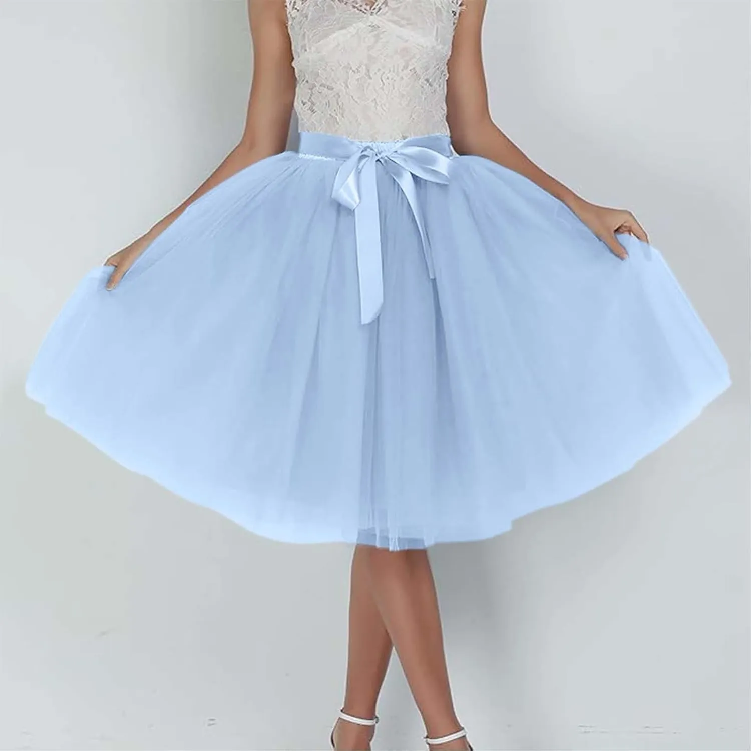 Women's Tutu Skirts,2025 Adult Lolita Midi Skirt Casual Waisted Bow Tie Fairy Skirt A-line Tulle Skirt Petticoat Skirt