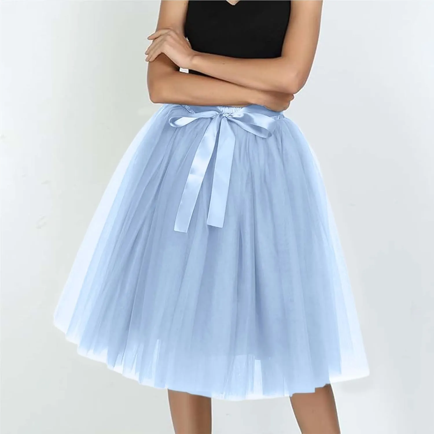Women's Tutu Skirts,2025 Adult Lolita Midi Skirt Casual Waisted Bow Tie Fairy Skirt A-line Tulle Skirt Petticoat Skirt