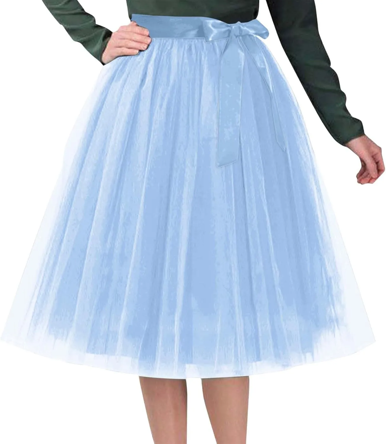 Women's Tutu Skirts,2025 Adult Lolita Midi Skirt Casual Waisted Bow Tie Fairy Skirt A-line Tulle Skirt Petticoat Skirt