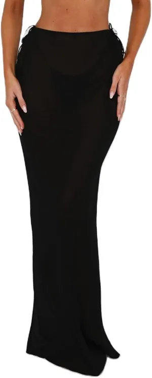 Women's Y2K Sheer Lace Skirt Floral Mesh Long Maxi Skirts Cover Up See-Through Beach Skirts Flowy Tulle Skirts