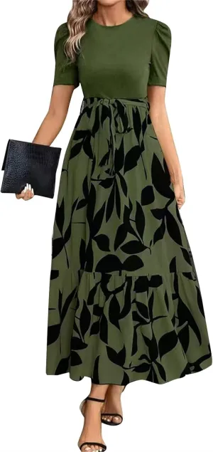 Work Dresses for Women 2025 Elegant Classy Summer Empire Waist Short Sleeve A Line Dress Wedding Guest Wrap Sundress
