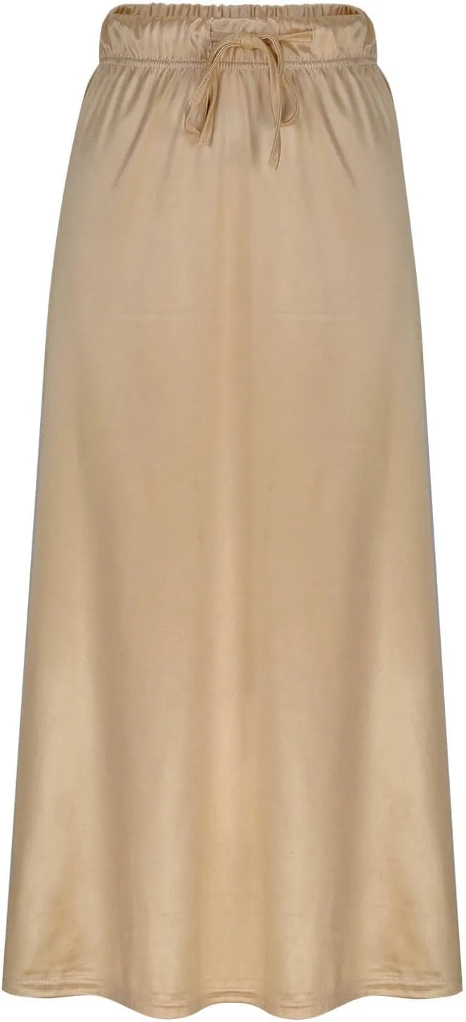 Xiaojmake Women Drawstring High Elastic Waist Satin Maxi Skirt A Line Flared Solid Slim Fitted Going Out Casual Midi Skirts
