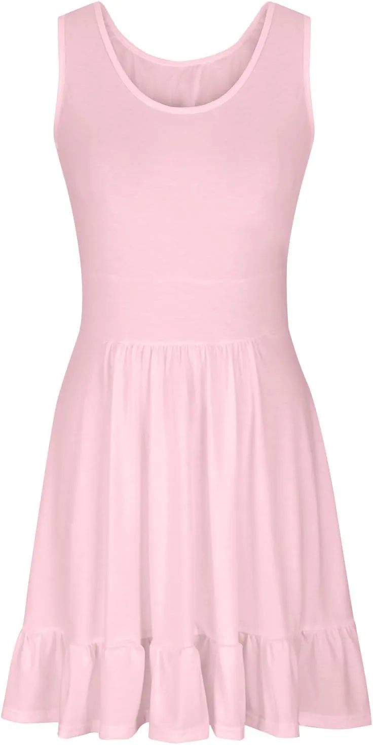 XUNRYAN 2024 Summer Tank Dresses Women Casual Mini Dress Sleeveless Tiered Ruffle Sundress Trendy Beach Vacation Outfit