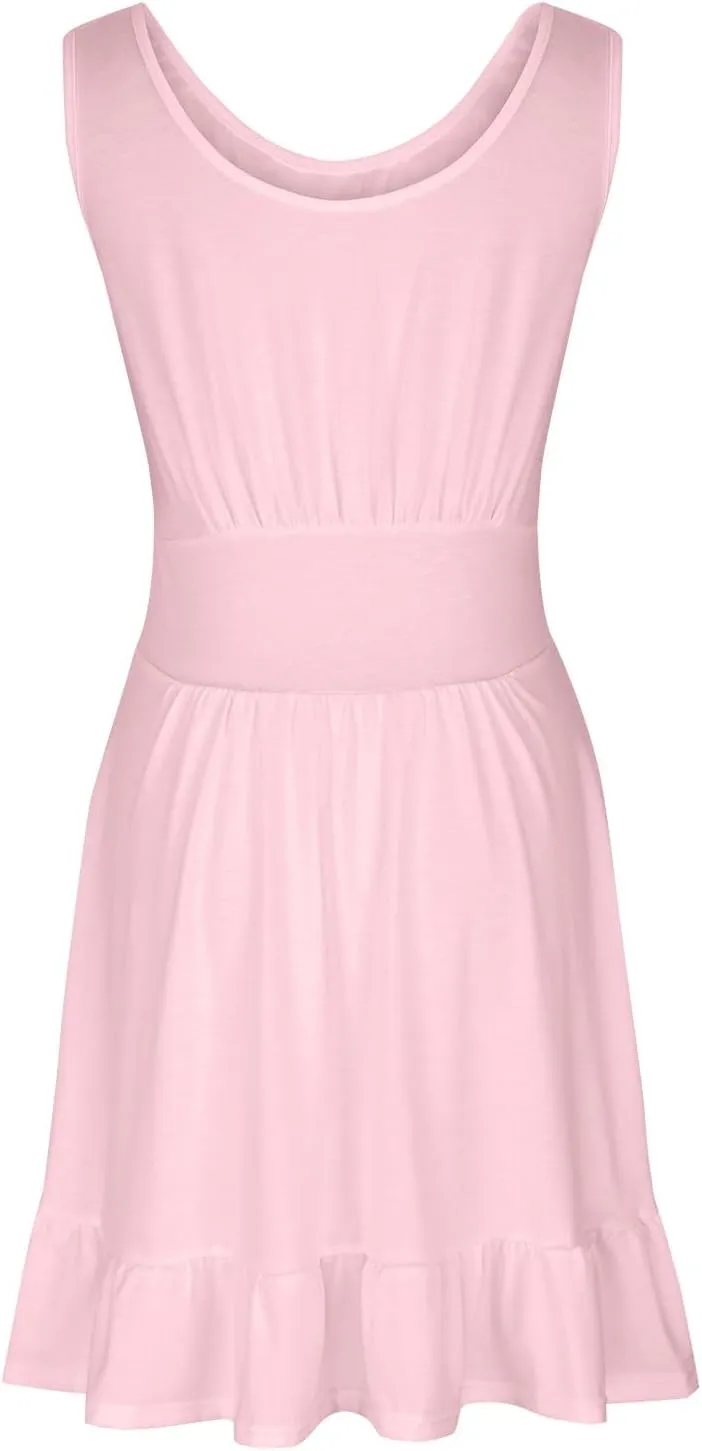XUNRYAN 2024 Summer Tank Dresses Women Casual Mini Dress Sleeveless Tiered Ruffle Sundress Trendy Beach Vacation Outfit