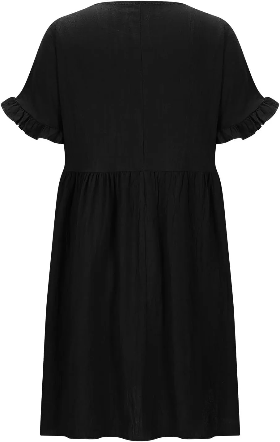 XUNRYAN Womens Casual Mini Dresses Summer Cotton Linen Dress Short Sleeve Ruffle A-line High Waist Sundress Vacation Outfit