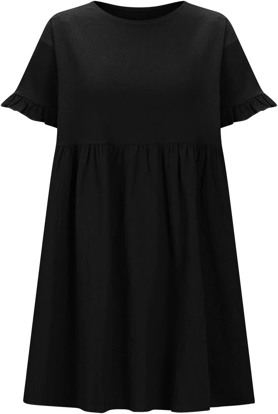 XUNRYAN Womens Casual Mini Dresses Summer Cotton Linen Dress Short Sleeve Ruffle A-line High Waist Sundress Vacation Outfit