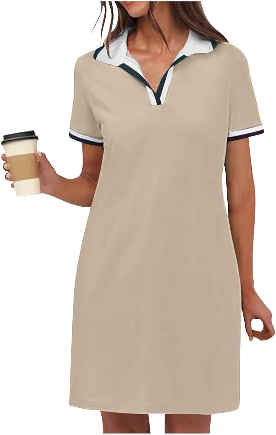 yardsong Golf Dresses for Women Tennis Workout Mini Dress Summer Casual Short Sleeve Collared V Neck Shirt Dress with Pockets