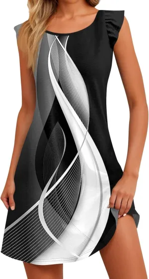 Yesunpxs Womens Summer Dresses Casual U Neck Sleeveless a Line Dress Flowy Printed Tank Dresses Beach Sundresses Mini Dress