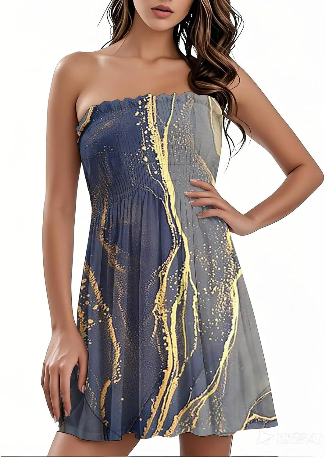 Yesunpxs Womens Summer Strapless Mini Dress 2025 Trendy Print Sleeveless Smocked Flowy A Line Dresses Beach Vacation Tube Top