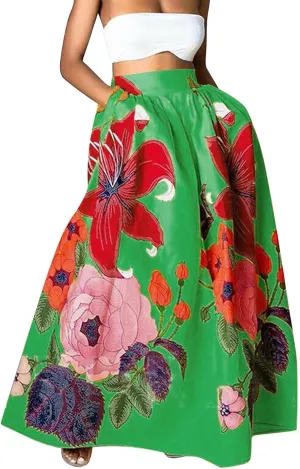 ZYXTIM Maxi Skirts for Women Trendy Summer Long Skirts Floral Printed Colorful Fashion Skirt for Party Beach Holiday Travel
