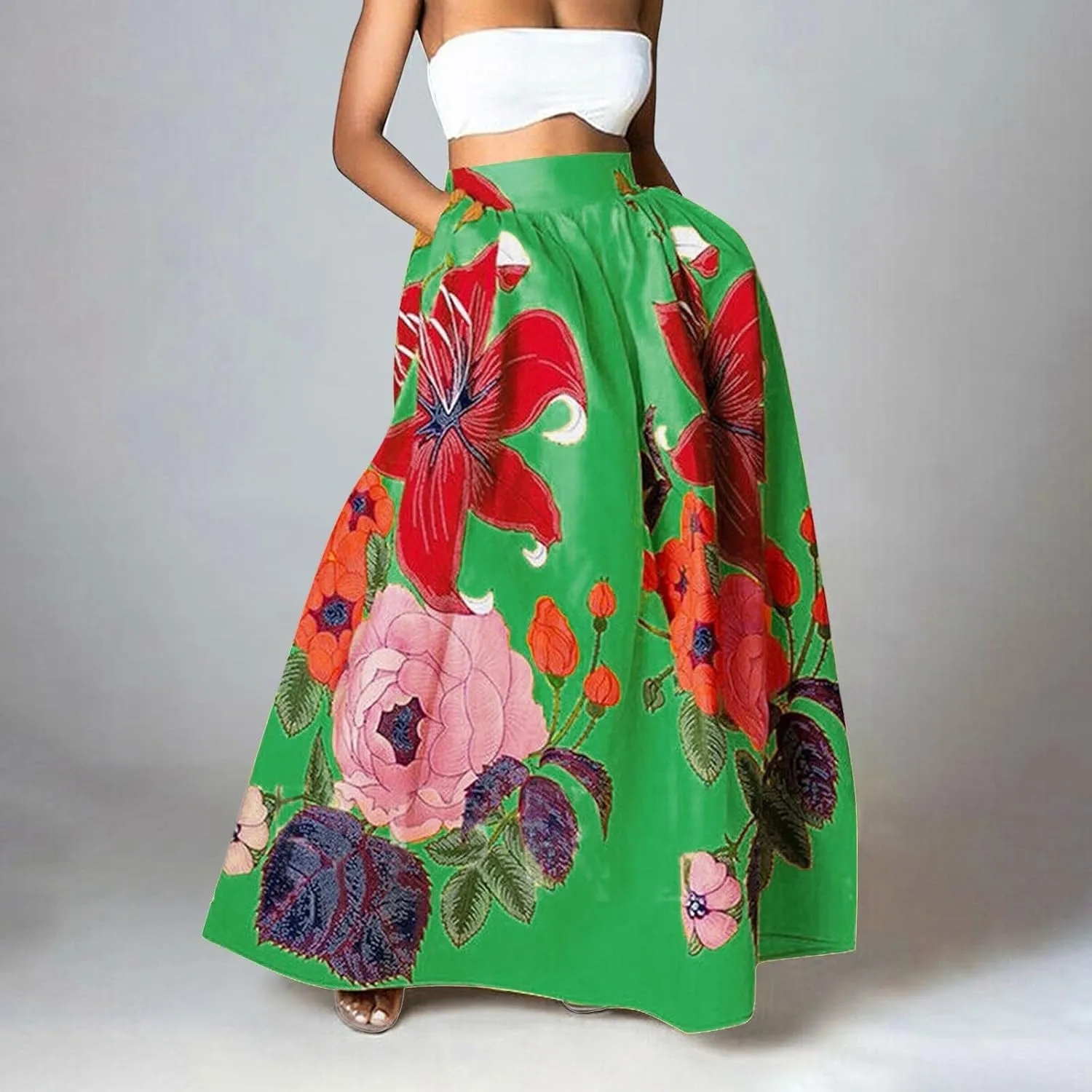 ZYXTIM Maxi Skirts for Women Trendy Summer Long Skirts Floral Printed Colorful Fashion Skirt for Party Beach Holiday Travel