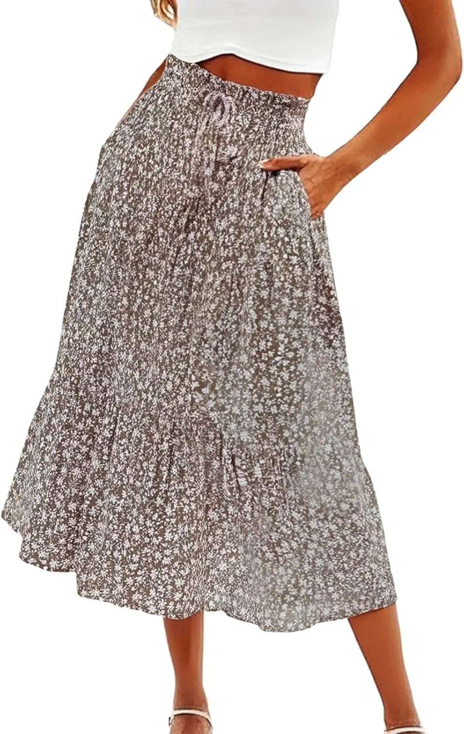 ZYXTIM Women's 2025 Bohemian Long Skirts Tiered Elastic High Waisted Summer Floral Maxi Skirt Vacation Flowy Swing Sundress