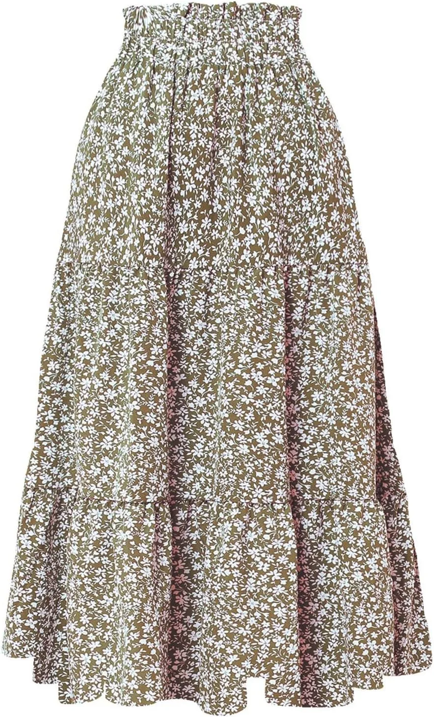 ZYXTIM Women's 2025 Bohemian Long Skirts Tiered Elastic High Waisted Summer Floral Maxi Skirt Vacation Flowy Swing Sundress