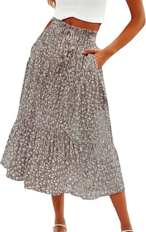 ZYXTIM Women's 2025 Bohemian Long Skirts Tiered Elastic High Waisted Summer Floral Maxi Skirt Vacation Flowy Swing Sundress