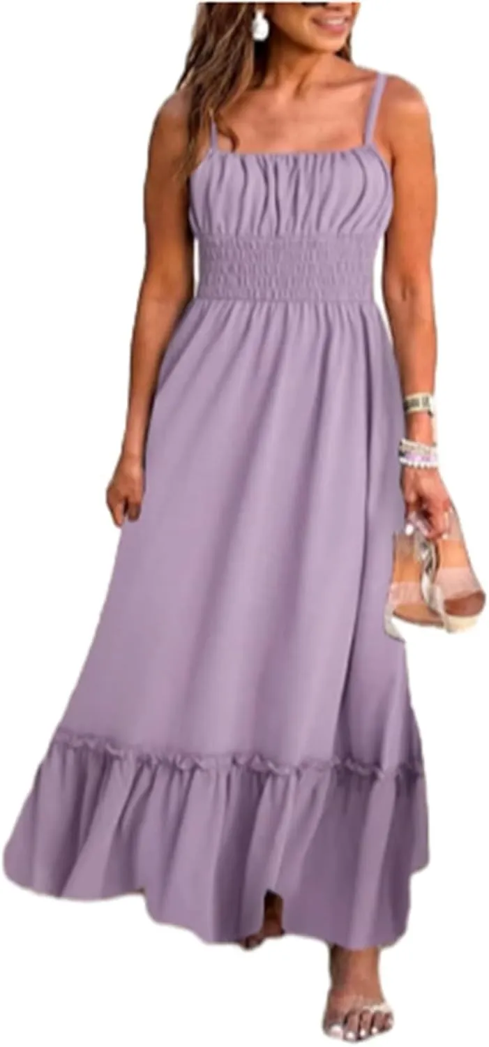 ZYXTIM Womens Floral Boho Maxi Dresses 2024 Summer Beach Dress Plus Size Spaghetti Strap Casual Sleeveless Ruffle Flowy Dress