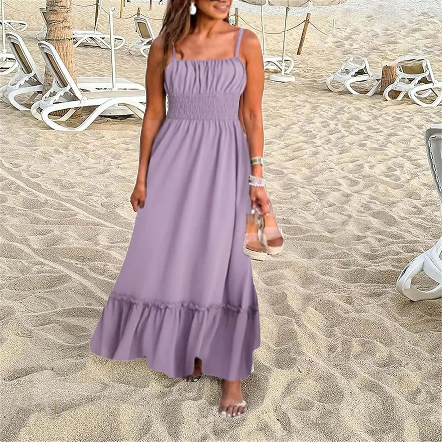 ZYXTIM Womens Floral Boho Maxi Dresses 2024 Summer Beach Dress Plus Size Spaghetti Strap Casual Sleeveless Ruffle Flowy Dress