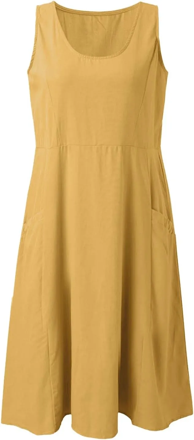 ZYXTIM Women's Summer Casual Tank Midi Dress with Pockets Plus Size Loose Fit Comfy T Shirt Dresses Flowy Beach Sundresses