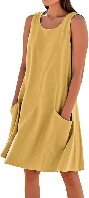 ZYXTIM Women's Summer Casual Tank Midi Dress with Pockets Plus Size Loose Fit Comfy T Shirt Dresses Flowy Beach Sundresses