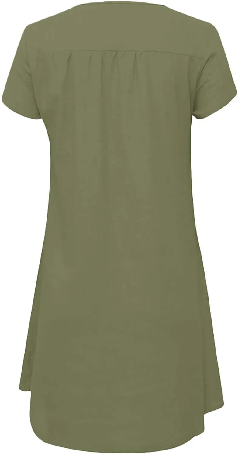 ZYXTIM Womens Summer Dresses Cut Out V Neck Short Sleeve Loose T Shirts Dresses Plus Size Plain Holiday Vacation Dresses