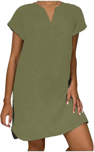 ZYXTIM Womens Summer Dresses Cut Out V Neck Short Sleeve Loose T Shirts Dresses Plus Size Plain Holiday Vacation Dresses